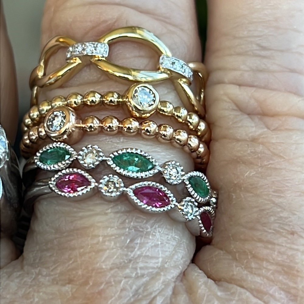 14k gold and diamond stacking rings - Picture 1 of 6